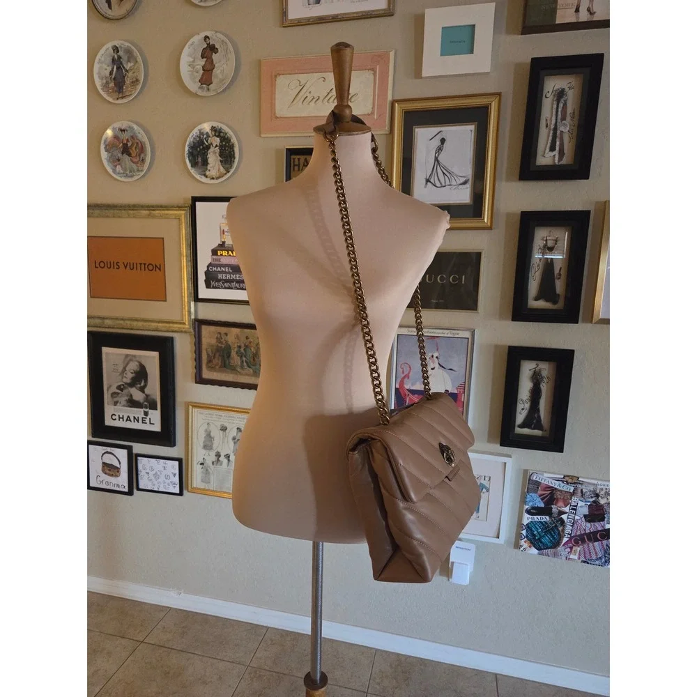 Kurt Geiger London Kensington Soft Leather Shoulder Bag Camel Tan Gold Eagle New